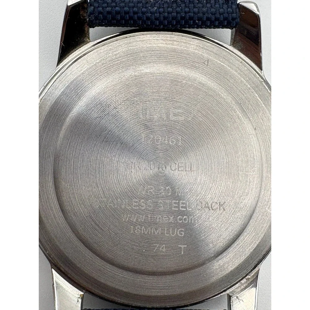 Timex T20461 Indiglo Mens Watch White Dial Day Date BRAND NEW Navy Canvas Strap